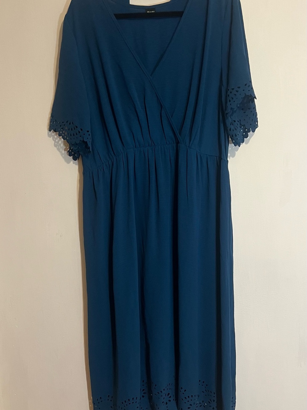 Wedding Guest Chic in this Blue Teal Midi Dress with Eyelet Trim size 3XL